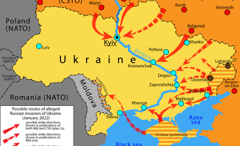 Mapa del territorio sotto minaccia di invasione russa
